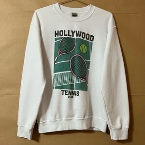 Hollywood Tennis Club Graphic Crewneck Pullover Sweatshirt White Size S